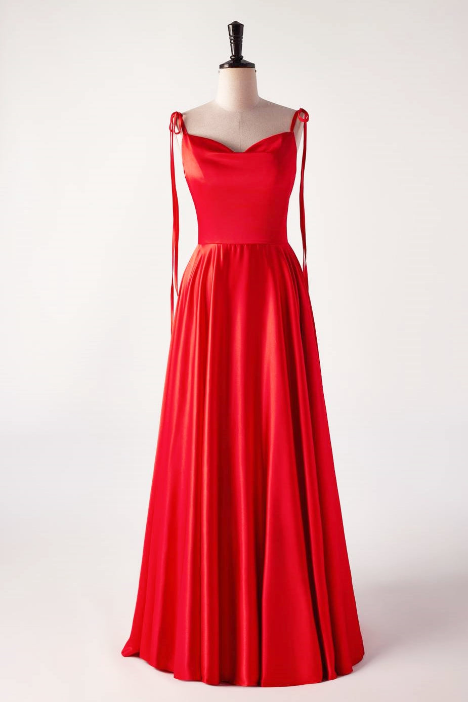 red satin cowl neck prom dress Red Satin Cowl Neck Spaghetti Straps A-line Long Prom Dress